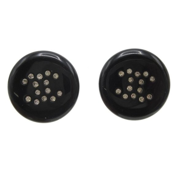 Chanel Button Pierced Earrings Rhinestone Black 00A 29488 - Picture 2 of 10